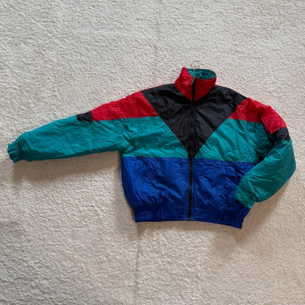 Cortina Windbreaker Jacket Large Multicolor 80s 90s Retro Colorblock Nylon Zip